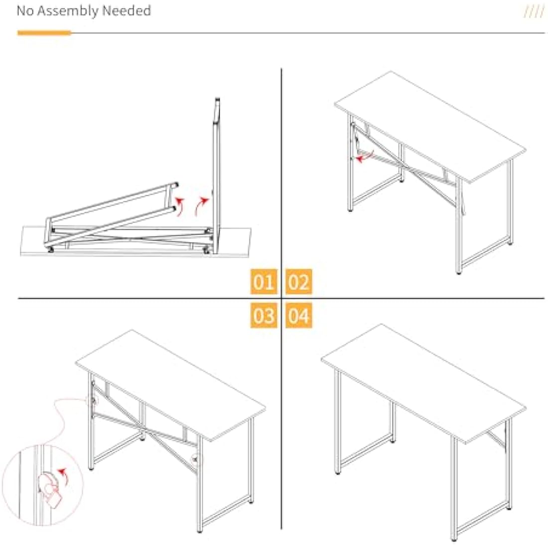 Lutown-Teen Folding Computer Desk 120 cm, Writing Gaming Computer Camping Table, No Assembly Required Home Office Desk, Black