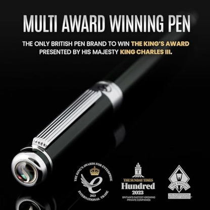 Scriveiner Black Green Fountain Pen - Stunning Luxury Pen with Chrome Finish, Schmidt Nib (Fine), Best Pen Gift Set for Men & Women, Professional, Executive, Office, Nice Pens