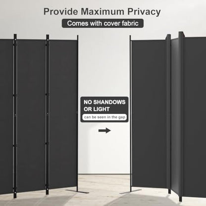 Kokorona 6 Panel Room Divider, 6FT Tall Folding Privacy Screen Wall Dividers, Portable Privacy Screen Freestanding Room Divider for Room Separation, Included-Cover Strips, Dark Grey, W 305 x H 183 cm