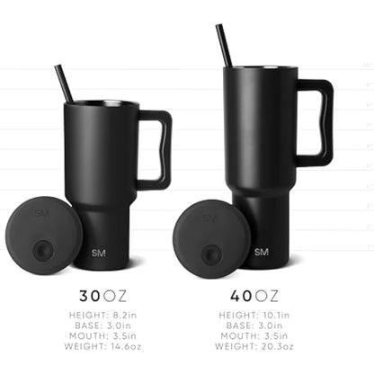 Simple Modern Tumbler 40 oz with Handle and Straw | Insulated Stainless Steel Water Bottle Iced Coffee Cup Travel Mug | Gifts for Women & Men | Trek | 1180ml | Midnight Black