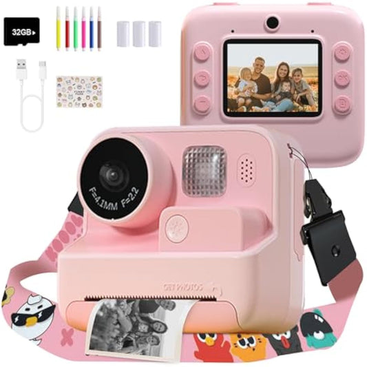 Mafiti Kids Camera Instant Print, 48MP Digital Camera with Zero Ink, Selfie 1080P Video Camera with 32G TF Card, Toys Gifts for Girls Boys Aged 3-12 for Christmas/Birthday/Holiday (Pink)