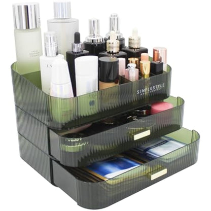 Womanht Makeup Organizer with 2 Drawers, Cosmetics Organizer for Bedroom and Bathroom Vanity Countertops, Large Capacity Cosmetic Storage Box for Skincare Cream Perfume Lipstick Dresser Counter-Green