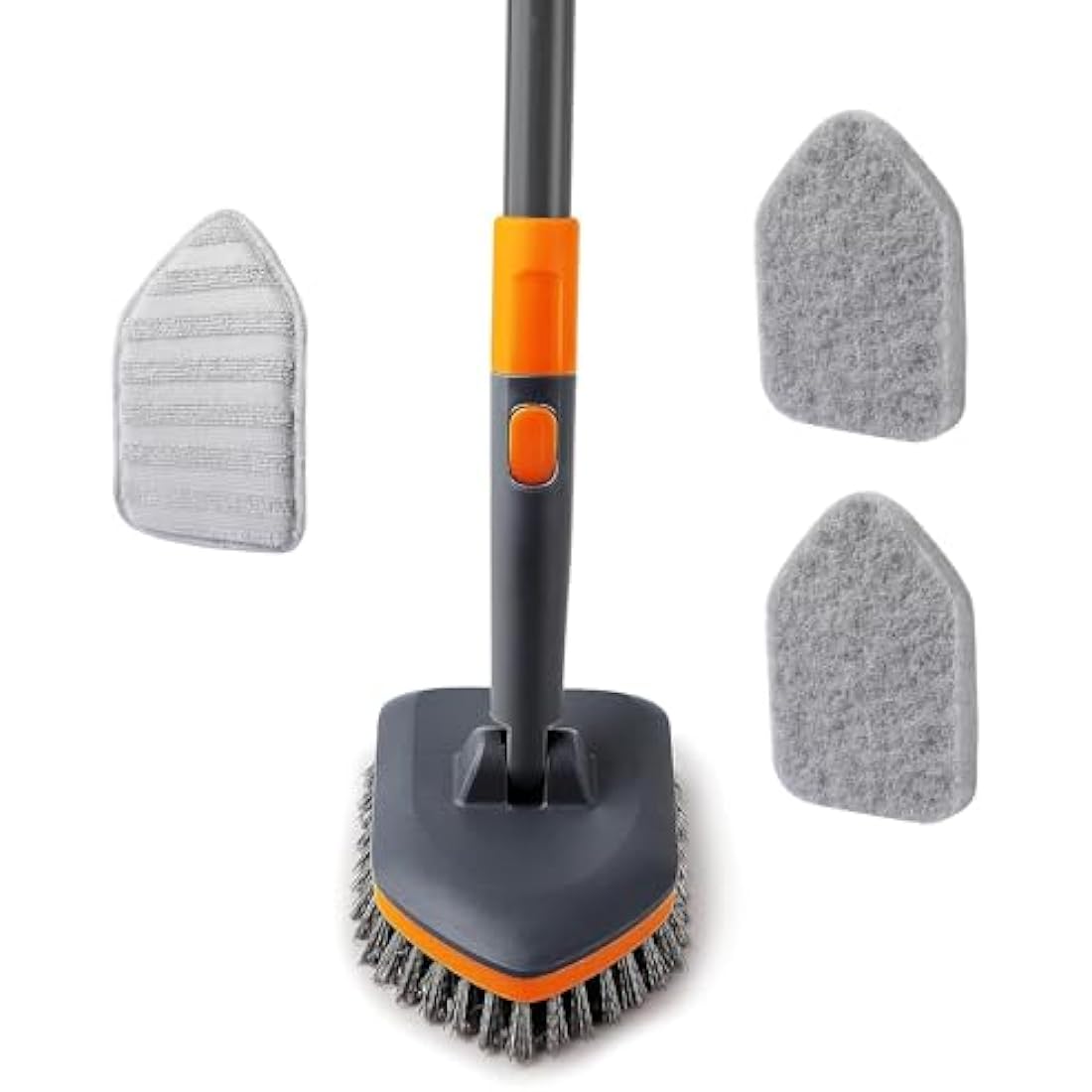 CLEANHOME Shower Scrubber,4-in-1 Scrubbing Brush with Long Handle(132 cm), 3 Different Fibre Cleaning Pad,Suitable for cleaning bathtubs, floor tile gaps, and glass mirrors.1
