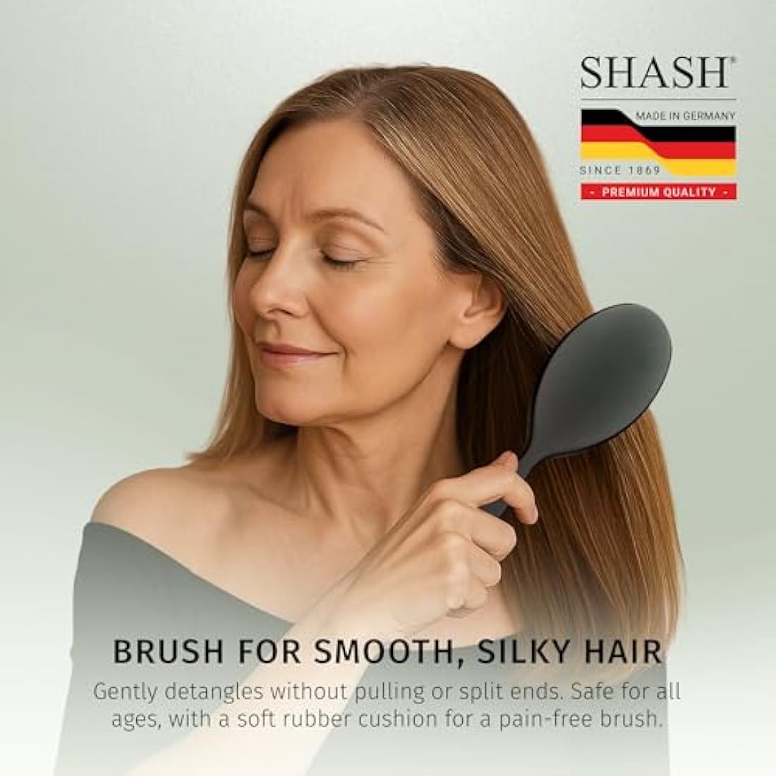 SHASH Since 1869 Made In Germany - Nylon Boar Bristle Brush For Normal To Thick Hair, Gently Detangles, No Pulling or Split Ends - Improves Hair Texture, Soothes and Stimulates Scalp (Large)