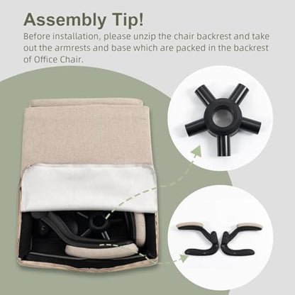 CASTLOVE Ergonomic Office Chair Computer Chair Executive Office Chair with Flip Up Armrest High Back Rocking Function Height Adjustable Comfortable Desk Chair for Home Office Fabric Cream
