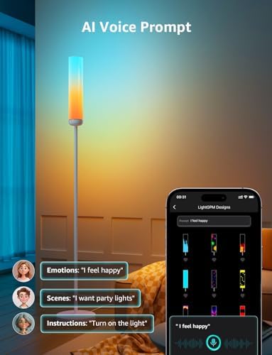 Lepro O1 AI Floor Lamp, Smart Standing Lamp with Music Sync, 2300 Lumen Corner Floor lamp for Living Room, Bedroom, RGB+CCT, AI Lighting Design Assistant, Works with Alexa, 2.4GHz WiFi, No Remote