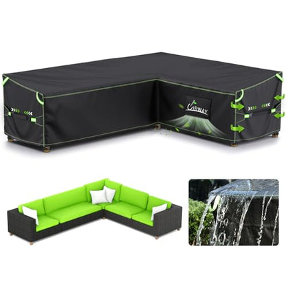 UIRWAY L-Shape Garden Furniture Cover Waterproof with Air Vent, 286x222x87cm Heavy Duty 420D Oxford Fabric Outdoor Rattan Corner Sofa Cover with