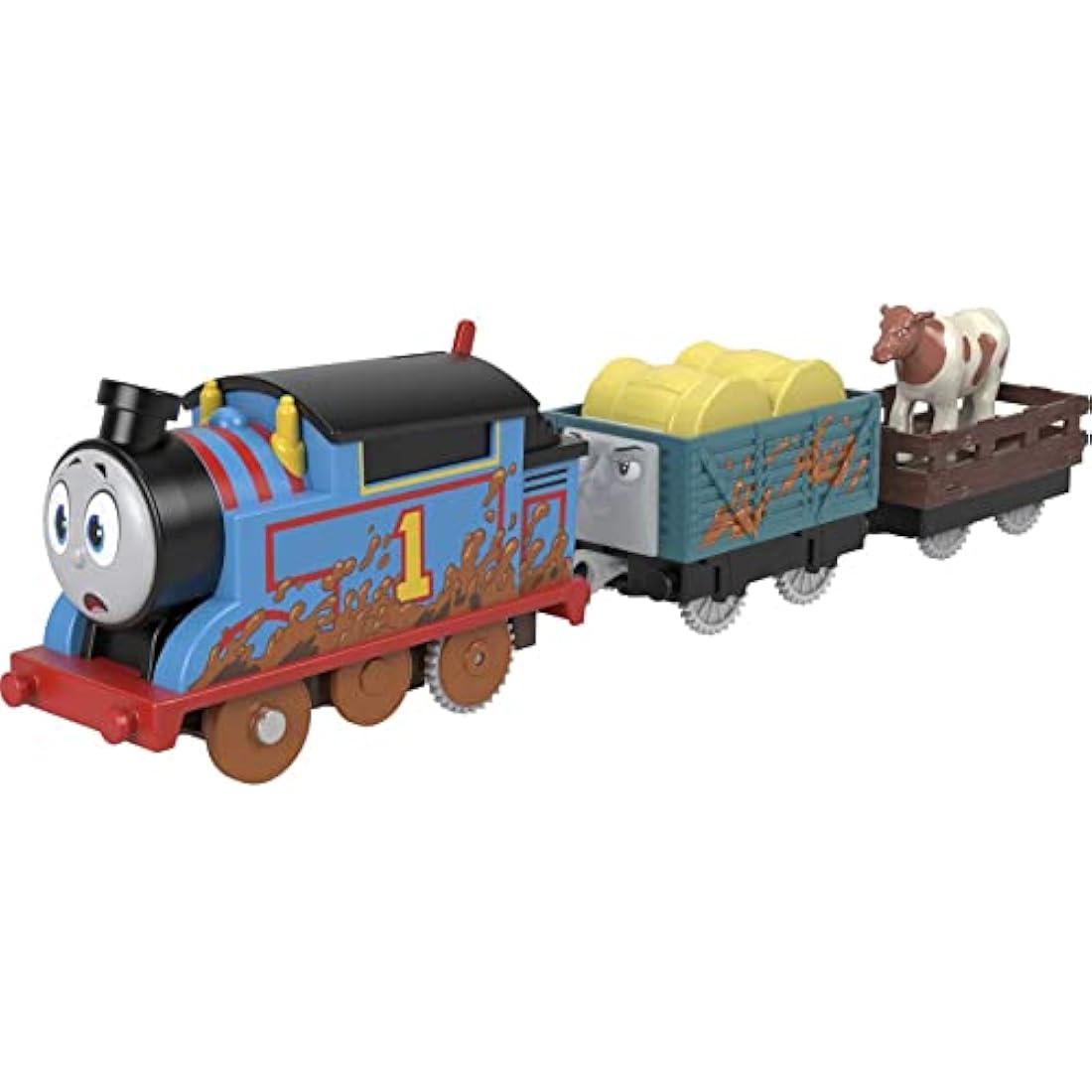 Thomas & Friends Muddy Farm Thomas motorized battery-powered toy train engine for preschool kids ages 3 years and older, HDY73