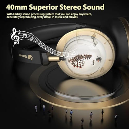 Wireless Headset, Bluetooth Headset With Microphone Noise Canceling & USB Dongle, On Ear Headphones with Charging Dock & 50hrs Working Time for Computer/Mobile Phones/Ms Teams/Skype/Zoom/Office