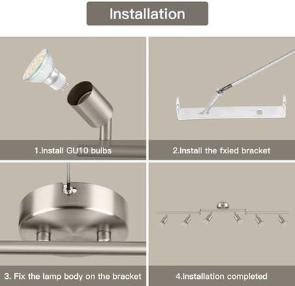 Dehobo Ceiling Spotlight Rotatable - Matte Nickel 6 Way GU10 LED Ceiling Light 350° Swivelling Adjustable Modern for Kitchen Living Room Bedroom, No Bulbs
