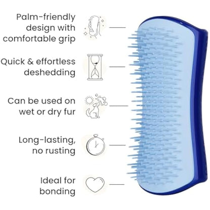 Tangle Teezer | Pet Teezer | Dual-Tier De-Shedding & Grooming Brush for Dogs | Small | Gentle Polymer Teeth | Ideal for Double-Coated Breeds | Ergonomic & Easy Clean | Navy & Sky Blue