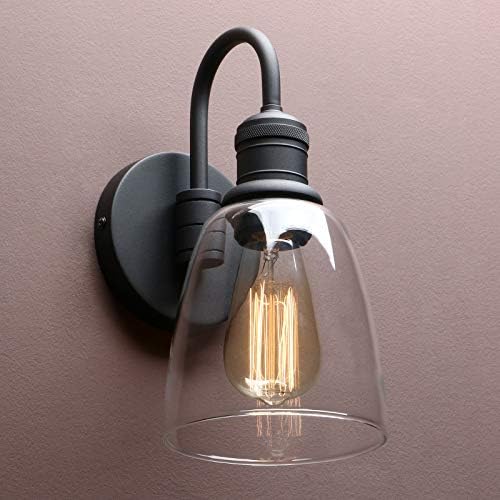 Yosoan Lighting Modern Vintage Industrial Bell Sconce Wall Light Fitting with 5.6” Clear Glass Lampshade, for Office Home Kitchen Living Room Bedroom Loft Bar (Black)
