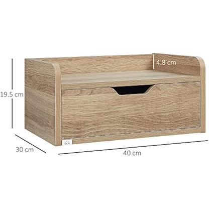 HOMCOM Floating Nightstand Set of 2 Wall Mounted Bedside Table with Storage Drawer for Bedroom, Natural