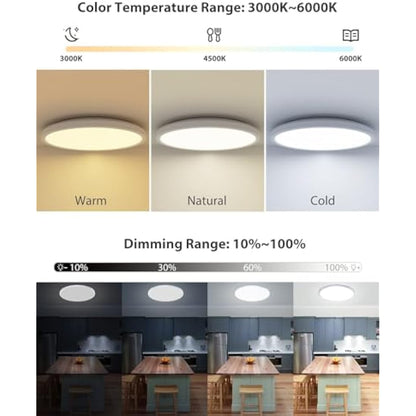 zemty 2Pack LED Ceiling Light Dimmable 3000-6500K, 24W 3200LM Bathroom Lights Ceiling with Remote Control, RGB Color Changing, Memory, Round Flush Ceiling Lamp for Bedroom Living Room Kitchen