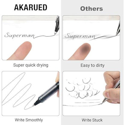 AKARUED Rollerball Pens 16 Pack Black Gel Pens, 0.5mm Liquid Ink Quick-Drying Ballpoint Pens Writing Pens for Bullet Journal, Notebook. School & Office Supplies for Students Adults