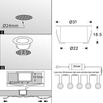 INDARUN RGBW WiFi Led Decking Lights Waterproof IP67 Ø31MM 12V - Led Plinth Light Kits for Terrace/Patio/Path/Garden/Decoration, 20 Packs
