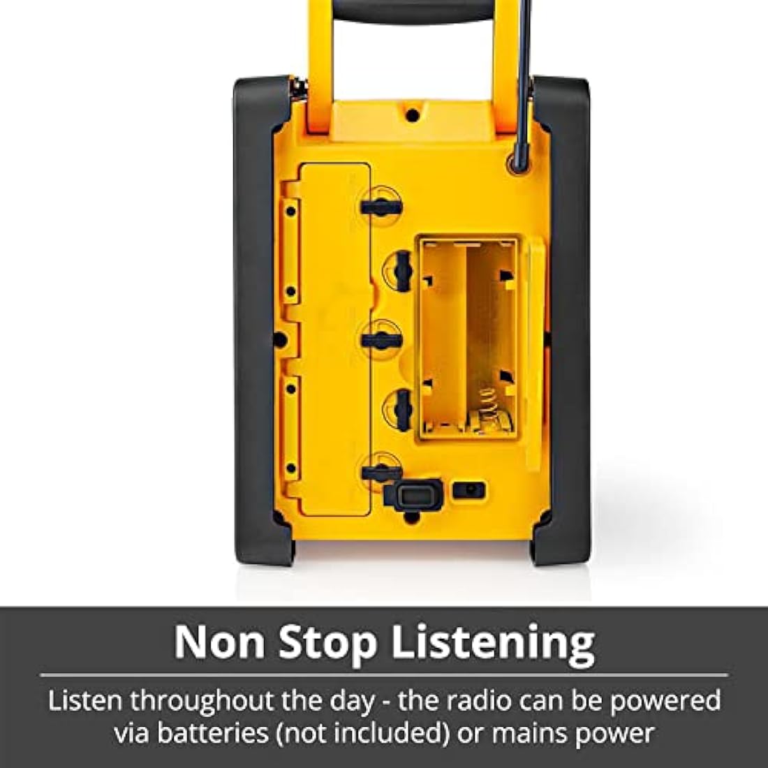 Ex-Pro Job Site FM Radio with Bluetooth, IPX5 Water Resistant Portable Heavy Duty Speaker with AUX In, 20 Presets & Carry Handle, Battery or Mains Powered - Yellow