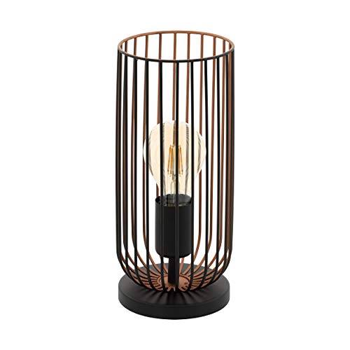 Eglo Roccamena Vintage Table Lamp, Black and Copper-Coloured Steel Bedside Light, Living Room Lighting, E27 Socket