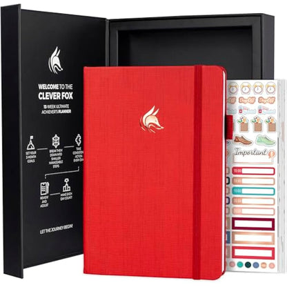 Clever Fox Ultimate Achiever’s Goal Planner - Focus & Productivity 90 Day Journal. Daily Weekly Monthly Planner Organizer & Hourly Schedule Notebook - Undated, Hardcover, A5 Size, Ruby Red