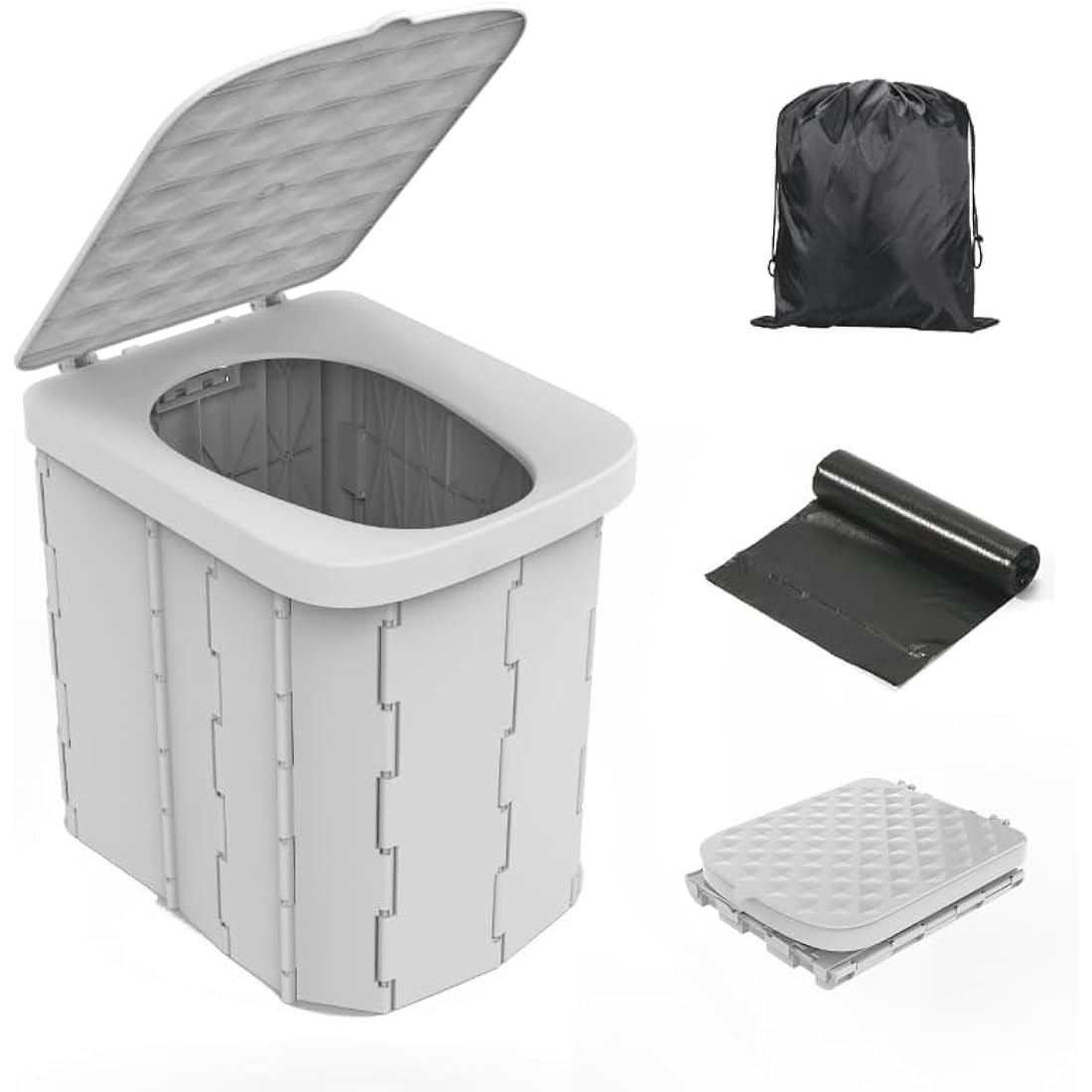 Hapoon Portable Camping Toilet for Adults - XL Folding Toilet with Lid, Travel Portable Potty, Grey