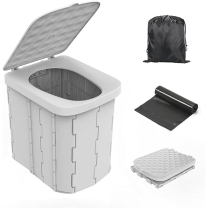 Hapoon Portable Camping Toilet for Adults - XL Folding Toilet with Lid, Travel Portable Potty, Grey