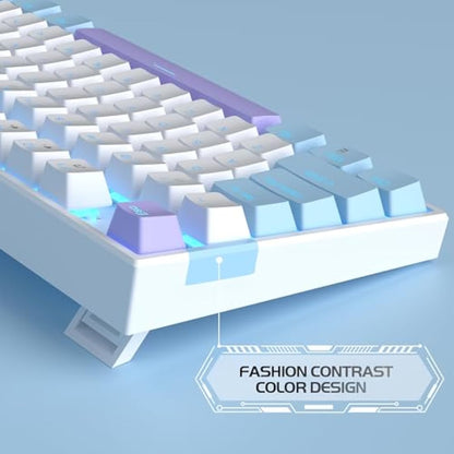 MageGee 75% Mechanical Gaming Keyboard with Red Switch, LED Blue Backlit Keyboard, 87 Keys Compact TKL Wired Computer Keyboard for Windows Laptop PC Gamer - White/Blue