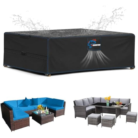 SIRUITON 250x250x90cm Garden Furniture Covers with Air Vent, Waterproof Windproof,Heavy Duty RipProof 420D Oxford Fabric Large Patio Set Cover, Outdoor Table Cover, Square/Rectangular Black