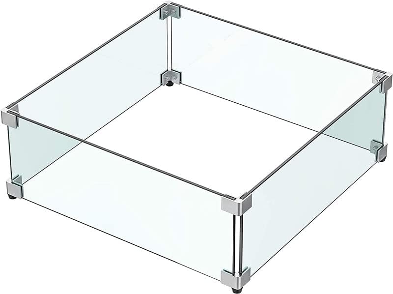 MESIDA 17.5"x17.5"x6" Fire Pit Glass Wind Guard, Tempered Glass Firepit Table Shield, Thick and Sturdy, with Hard Aluminum Corner Bracket & Rubber