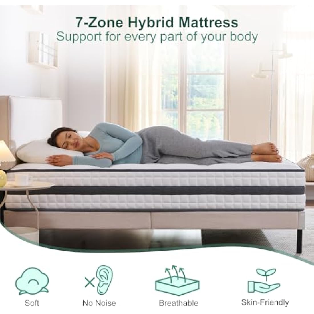 Twirest King Mattress, Hybrid Memory Foam and Spring, Zonal Support, Decompression, Medium Firm, Soft and Breathable Cloth, Mattress-in-Box, 150x200x22cm