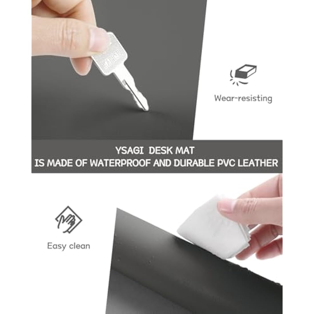 YSAGi Non-Slip Desk Pad, Waterproof PVC Leather Desk Table Protector, Ultra Thin Large Mouse Pad, Easy Clean Laptop Desk Writing Mat for Office Work/Home/Decor (80 x 40 cm, Dark Gray)