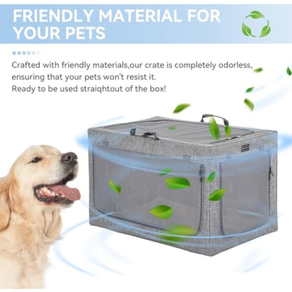 Petsfit Dog Crate, Portable Dog Crate for Small Dogs, Soft Dog Crate with Removable Mat and Pocket for Storage, Grey,S:61cm x 45cm x 43cm