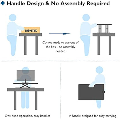 BONTEC Standing Desk Converter 67x47cm, Height Adjustable Sit Stand desk Converter Workstation, X-Frame Desk Riser for Laptop, Monitor, Keyboard Home Office, Ultra-Slim Desk Raiser up to 8kg