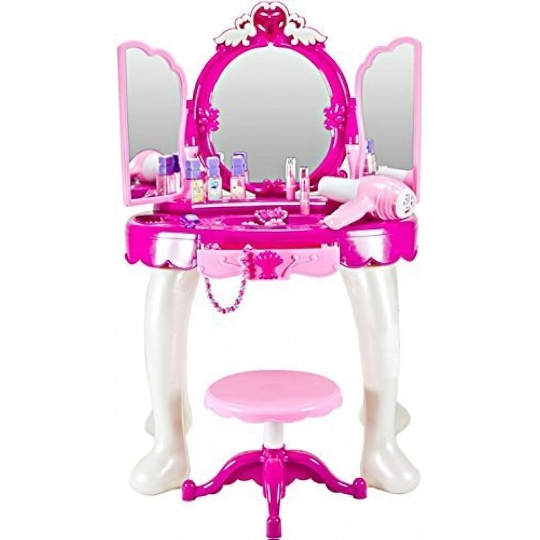 Delex® Girls Glamour Mirror Makeup Dressing Table Stool Playset Toy Vanity Light & Music Great Christmas XMAS Gift New