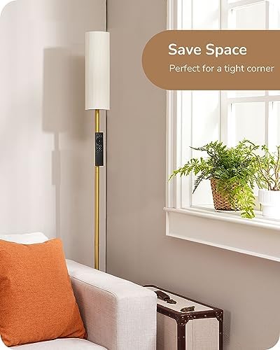 EDISHINE Floor Lamp, Standing Lamp with Wrinkled Linen Lampshade, Floor Lamps for Living Room, Bedroom, 165cm, E27 Socket(9W LED Dimmable Bulb Included), Magnetic Remote Control, Gold