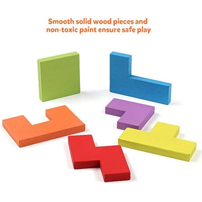 Coogam Wooden Intelligence Puzzle 40 Pcs Tangram Jigsaw Brain Teaser Toy for Kids Wood Puzzle Box Brain Game Building Block Intelligence Educational Gift for Toddlers