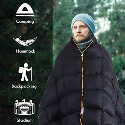 Lvkiss 100% Duck Down Camping Blanket – 57.1" × 72.8" Lightweight Packable Quilt, 20D Water-Resistant Shell, Compact & Warm for Hiking, Travel & Outdoor Camping