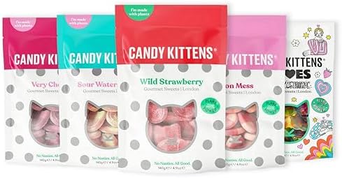 Candy Kittens Vegan Sweets CORE Selection (5 x 140g), Vegan Chewy Sweets Bundle - Wild Strawberry, Sour Watermelon, Very Cherry, Eton Mess & LOVES, Ideal Gifts, 5 Bags