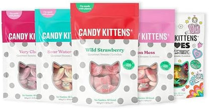 Candy Kittens Vegan Sweets CORE Selection (5 x 140g), Vegan Chewy Sweets Bundle - Wild Strawberry, Sour Watermelon, Very Cherry, Eton Mess & LOVES, Ideal Gifts, 5 Bags