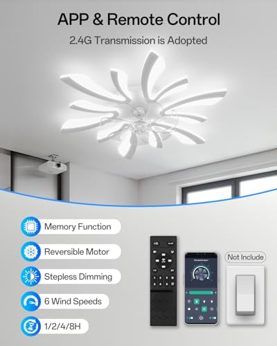 YUNLONG 30.7" Ceiling Fans with Lights and Remote Large Ceiling Light Fan Chandelier Dimmable 6 Speed DC Summer/Winter Ceiling Fans with Lamps Modern Ceiling Lighting for Bedroom Living Room Lounge