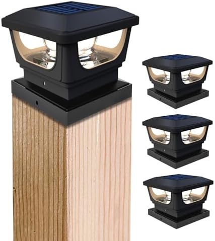 GEYUEYA Home Solar Post Lights,Warm White Solar Post Cap Lights Fence Post Lights Outdoor for 3x3 4x4 inch Wooden Posts Deck Cap Garden Yard Decoration-4 Packs