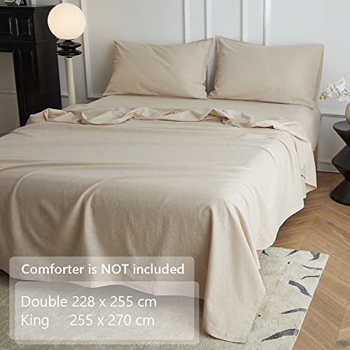 Simple&Opulence Double Flat Sheet,55% Linen 45% Cotton Luxury Cool Bed Sheet,Super Soft and Easy Care Flat Top Sheet,228 x 255 cm, Linen/Beige