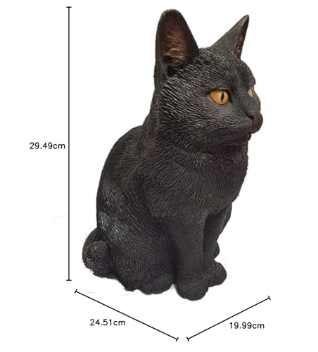 Real Life Black Sitting Cat | Highly Detailed Home or Garden Ornament | XRL-SC37-B