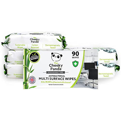 The Cheeky Panda Antibacterial Wipes | Bulk Pack of 6 x 90 Cheeky Surface Wipes (540 Total) | Perfect for Kitchen and Surface Cleaning