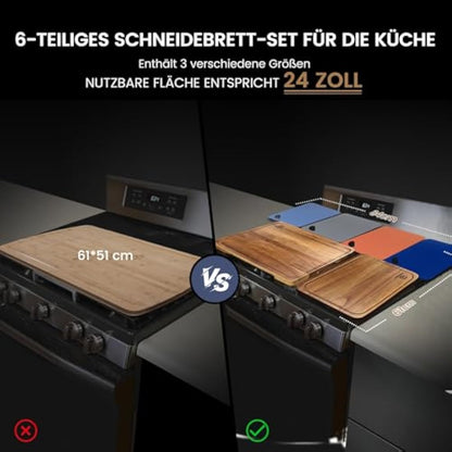 Piklohas Large Wooden Acacia Chopping Board Set For Kitchen