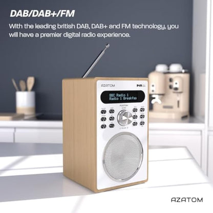 DAB/DAB+ & FM Digital Radio | Simple Controls | Dual Alarms & Sleep Timer | Mains Powered | Bluetooth | USB Device Charging | Perfect for Home, Office or Outdoors | AZATOM Foxton FX2 (Oak)