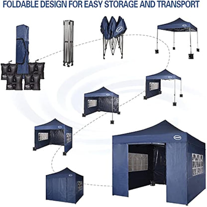 MAXIMUS HEAVY DUTY POP UP GAZEBO 3m x 3m COMMERCIAL MARKET STALL WITH 4 WEIGHT BAGS (4 Walls, Blue)