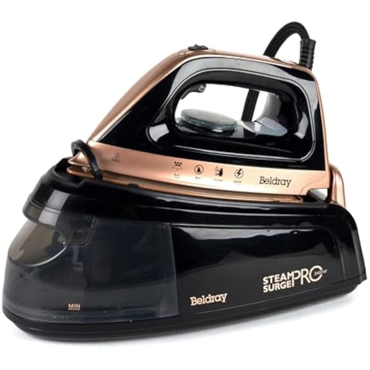 Beldray Steam Station Iron – Steam Generator Iron, Detachable 1.2L Water Tank, Smooth Glide Soleplate, Powerful Steam Burst, Vertical Steam, Adjustable Temperature Dial, 2400W, Rose Gold, BEL01137-150