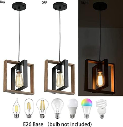 Industrial Small Pendant Lighting, Farmhouse Kitchen Island Hanging Lamp with Cord, Wood+Metal,1 Light E27 Fixture for Dining Room Bedroom Hallway Entryway,24 CM