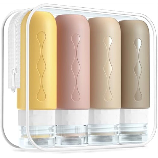 Gemice Portable Travel Bottle, 4 Pack Silicone Travel Containers Set LeakProof Refillable Squeezable for Lotion Liquid Shampoos, Soap and Toiletries (90ml)