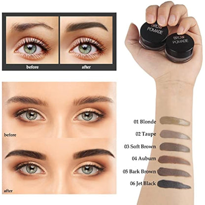 6 Colors Brow Pomade, Eyebrow Pomade Gel, Eyebrow Cream, Highly Pigmented Eyebrow Gel, For Eye Brow MakeUp Brow Color Versatile, Defines, Sculpts, Shades,Contours (03 SOFT BROWN, 2g)